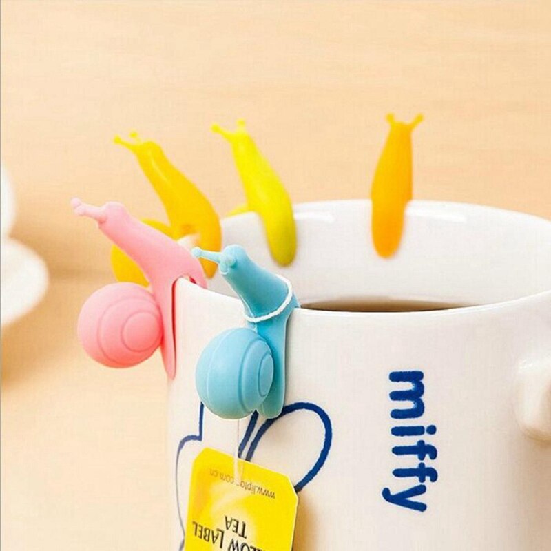 10pcs/lot Cute Snail Shape Silicone Tea Bag Holder Cup Mug Hanging Tool Cup Decoration Tool Candy Colors Set