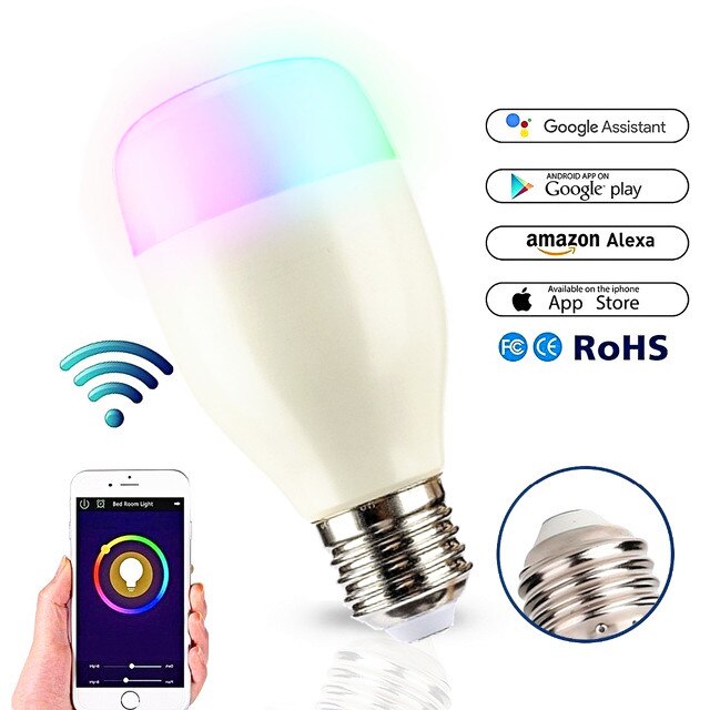 E27 RGB 7 W WIFI LED Slimme Lamp Bal Lamp Dimbare Kleur LED Gloeilamp Werkt met Alexa Google Thuis iOS Mobiele Telefoon APP Controle