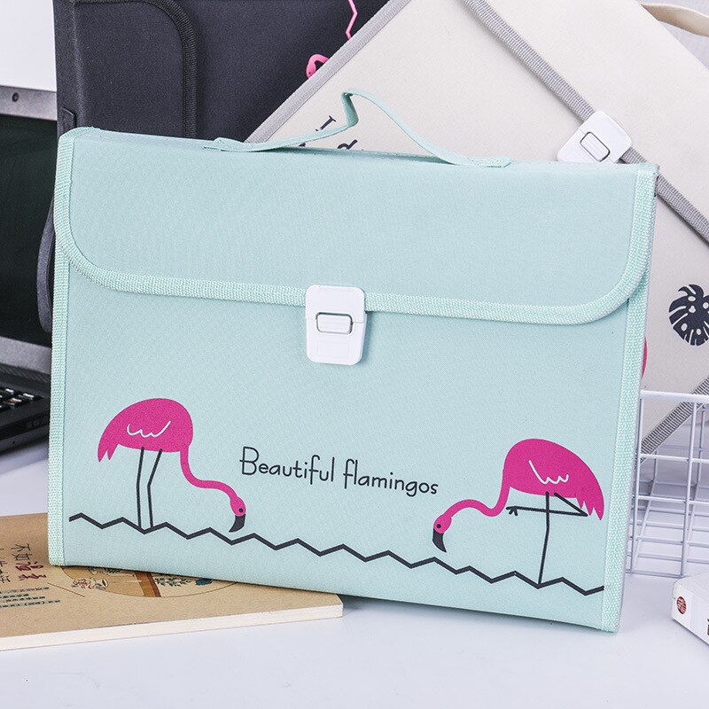A4 File Folder Cute Flamingo Expanding Wallet Box 13 Layers Document Bag Large Storage Filing Products Fichario Padfolio Case