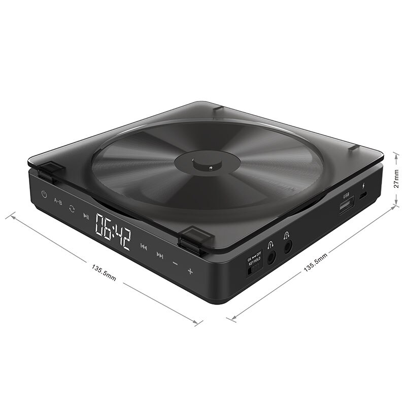 Tragbarer cd-player mit zwei kopfhöreranschlüssen, kontaktknopf-wiedergabegerät, wiederaufladbar, stoßfest, lcd-display