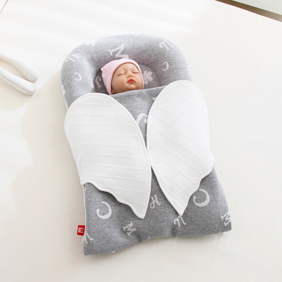 43x115cm mãe portátil abraço swaddle envolto berço para meninas meninos berços do bebê com anjo balanço cobertor cama: Letter Gray