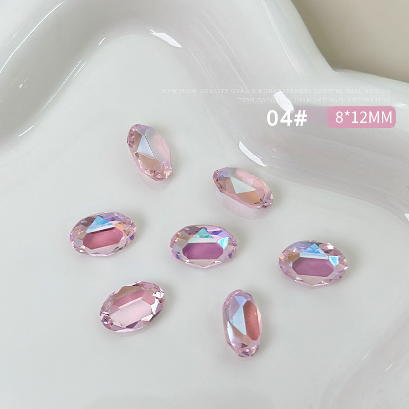 10 Uds. De joyería de cristal ovalada grande para uñas, abalorio inferior puntiagudo, decoraciones de diamantes, adornos de manicura de alta transparencia de lujo: Rosa