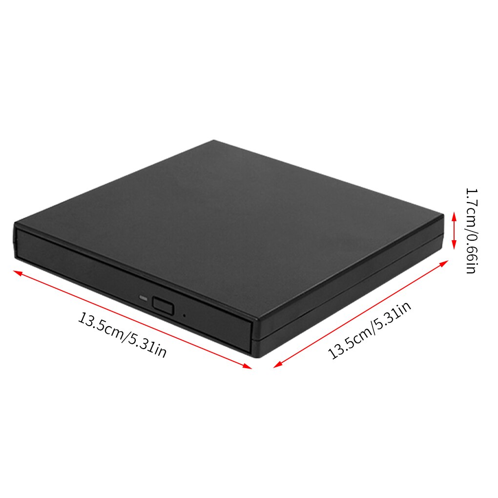 Kit de caja de unidad óptica USB 2,0, grabador de DVD, carcasa externa móvil, lector de quemador de CD para portátil, PC, escritor de CD: Black