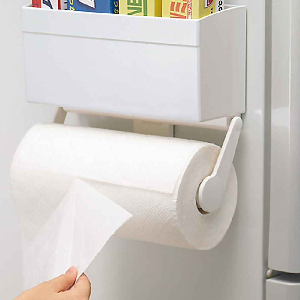 1PC Magnetic Roll Paper Box Hanging Wrap Stand Frige Tissue Holder Sundies Storage Shelf for Store