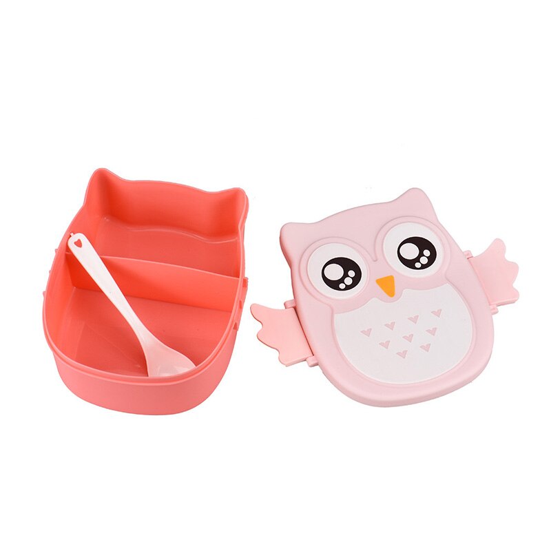 Koreaanse Cartoon Uil Vormige Lunchbox Met Lepel Vork Kids Bento Dozen Lunchbox Voedsel Container Storage Case 900 Ml: Roze