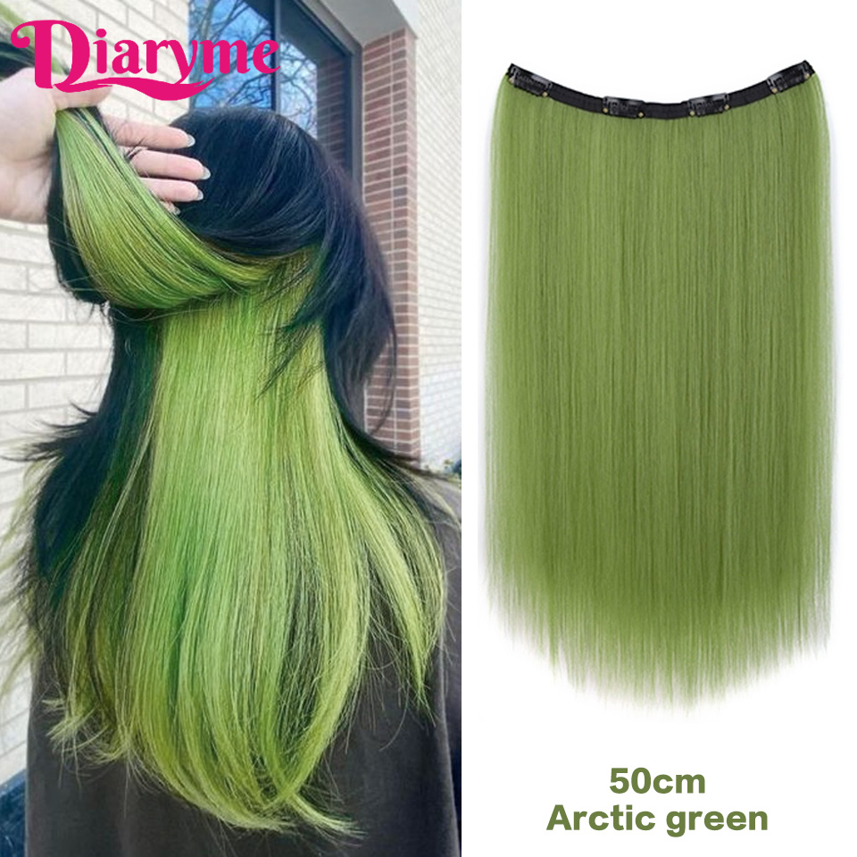 4 clipes longo em linha reta clipe sintético em extensões de cabelo destaque colorido pedaço de cabelo clip-on peruca de cabelo pendurado tintura de orelha: YELLOW