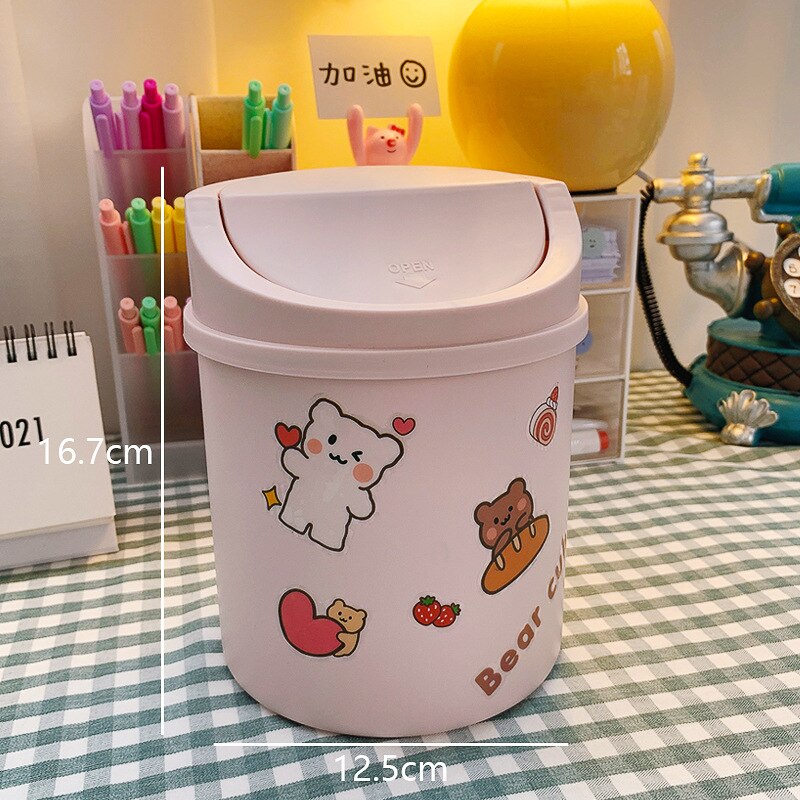 Papelera de mesa Mini basura escritorio casa basura cesta Swing con tapa Oficina hogar: Rosa