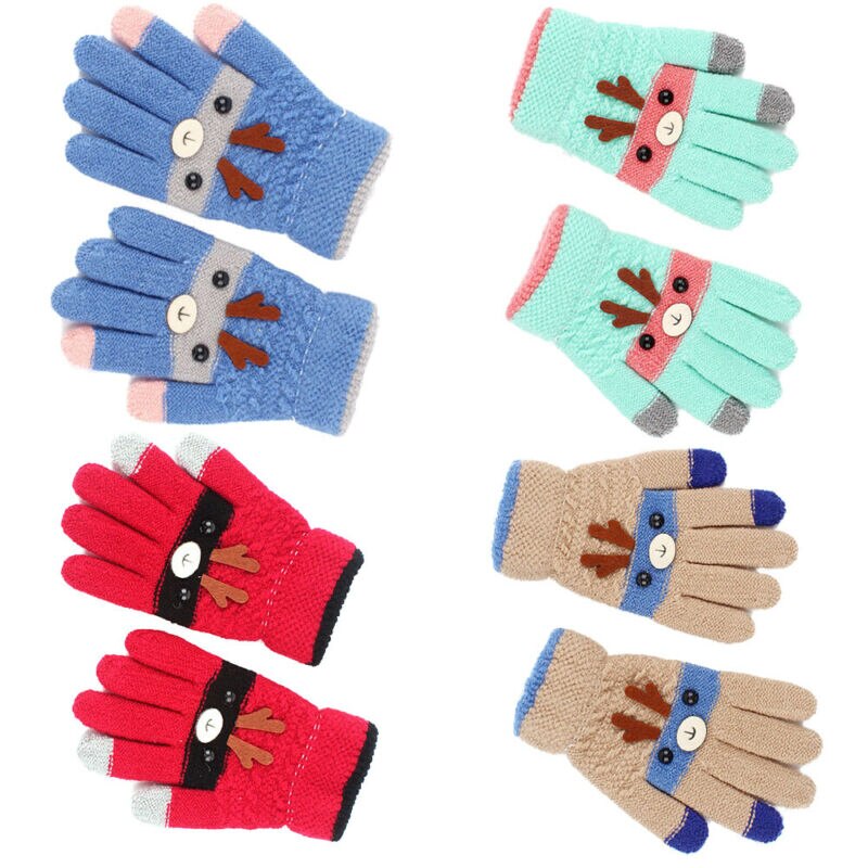 Navidad dedo cálido bebé niños Unisex tejer manoplas de Navidad Elk dibujos animados elástico niños invierno guantes accesorios gruesos