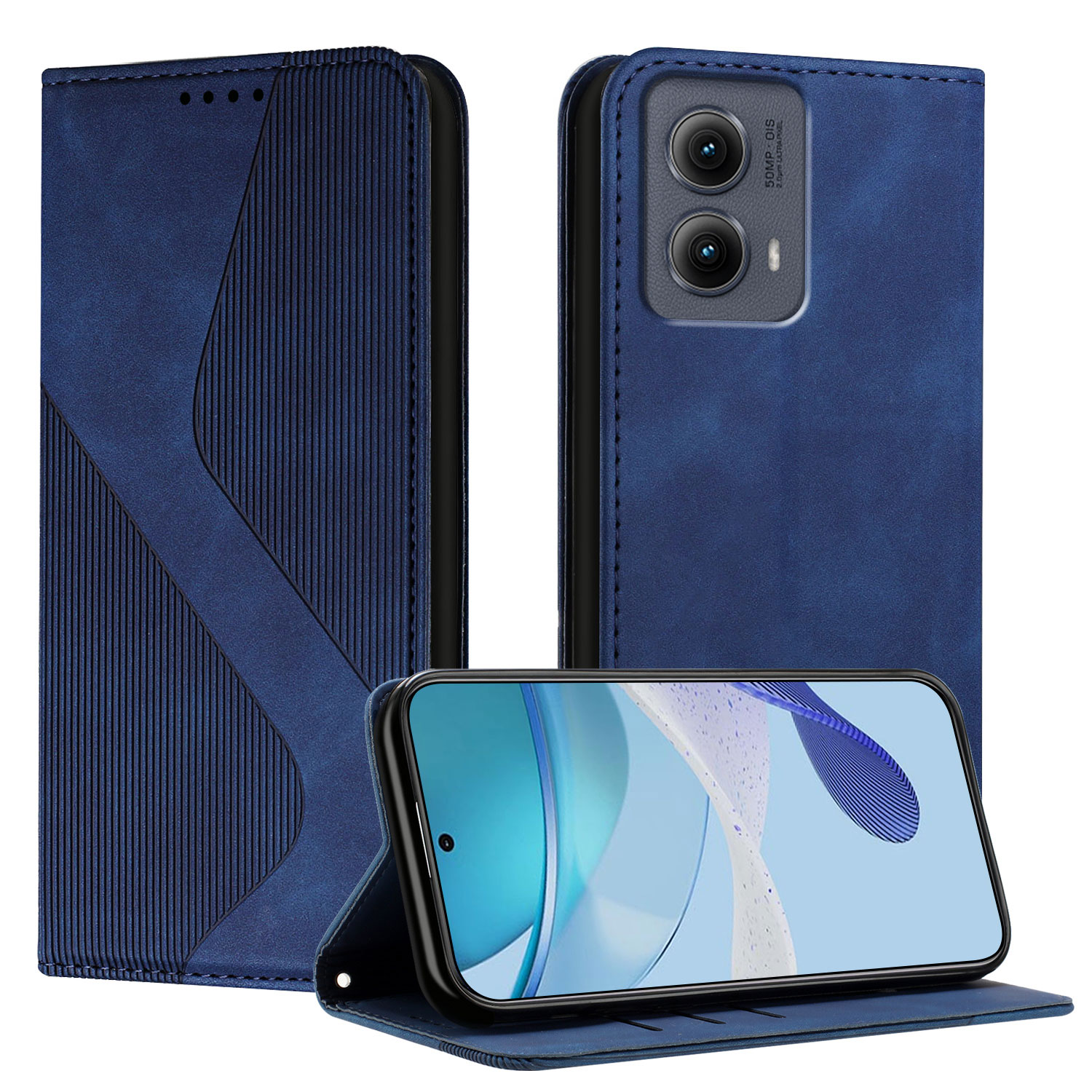 Fundas de cuero con tapa magnética para Motorola Moto G85 5G, funda para Moto G55 G45, funda para Moto G35 G75: ABS / Azul marino