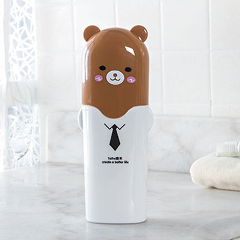 Cute Practical Household Towel Toothbrushes Children Holder Outdoor Travel Hiking Camping Tooth Brush Storage Case: brown bear