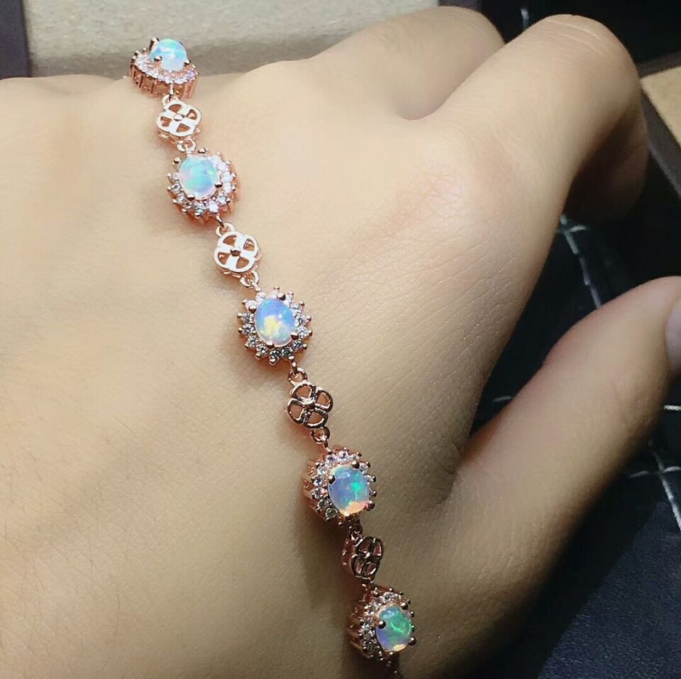 MeiBaPJ Opale Naturale Anello di Girasole Orecchini Della Collana Del Braccialetto 4-pezzi Vestito per le Donne Reale dell'argento Sterlina 925 Gioielleria Raffinata impostato