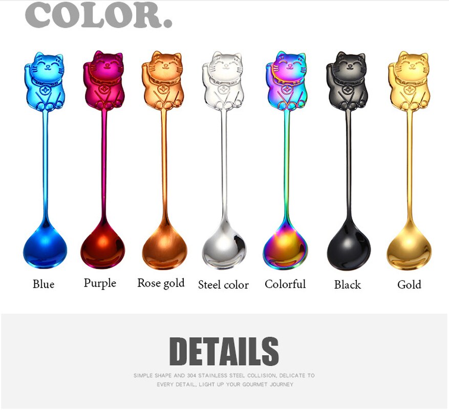 304 Stainless Steel Cartoon Lucky Cat Spoon Coffee Stirring Spoon Ice Cream Ice Cream Dessert Spoon