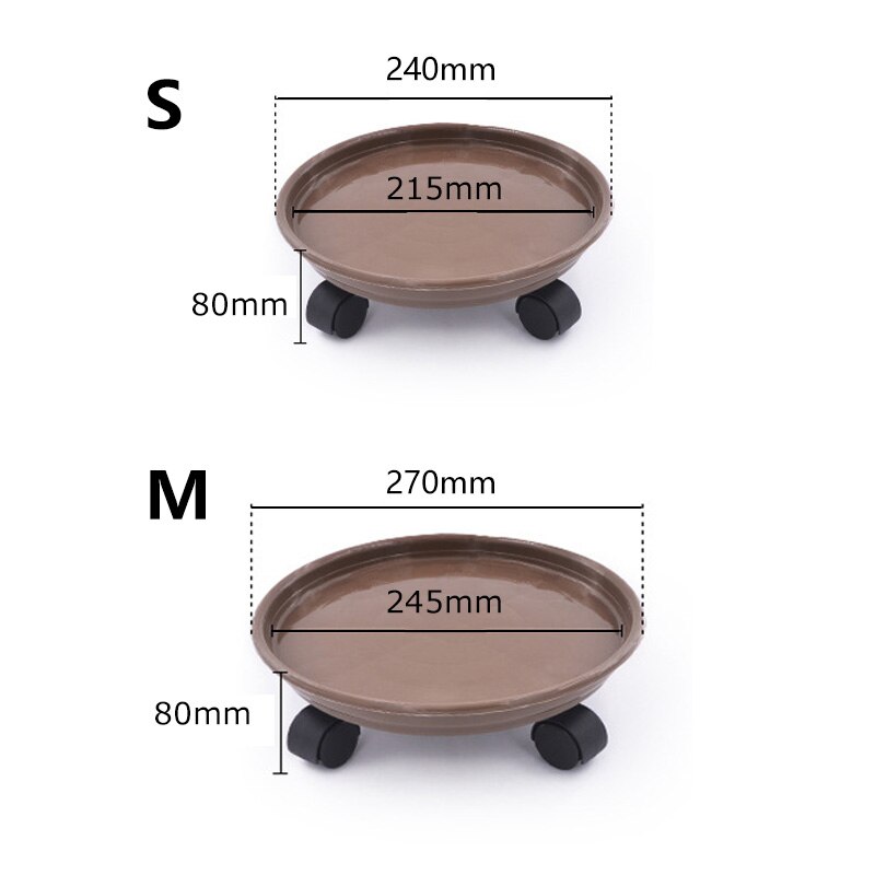 Home gardening thickened round roller universal wheel flower pot tray plastic mobile flower pot base water tray: White M