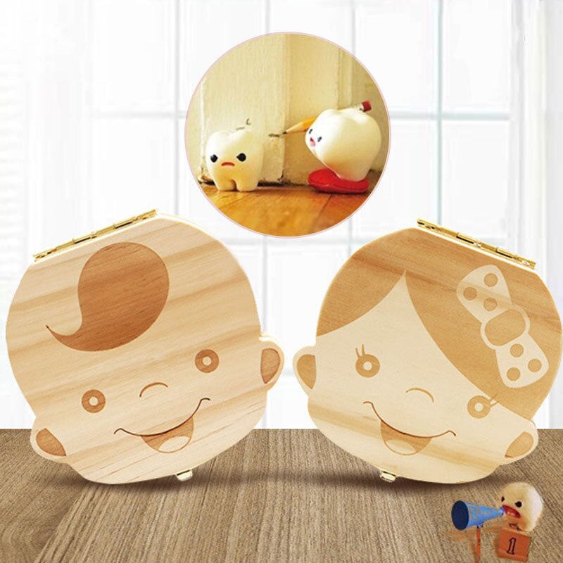 Baby Tand Doos Spaans/Engels/Nederlands/Russisch/Frans/Italiaans Houten Melk Tanden Organizer Opslag Jongens meisjes Baby Souvenirs