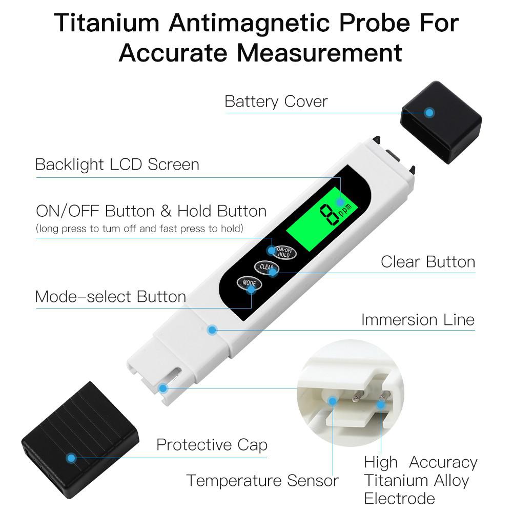 3 in 1 LCD Digitale TDS EG PPM Waterkwaliteit Meter Tester Filter TDS Meter Tester 0-9990 PPM meter Draagbare TEMP/PPM