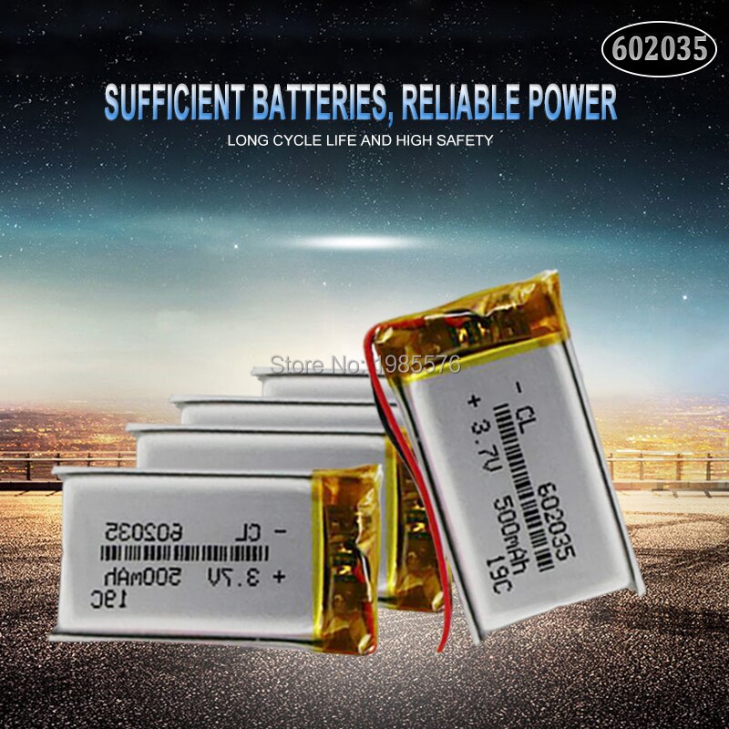 3,7 v 500 mah 602035 lithium-ion polymer battery 602035 for dvr gps car tachographs bluetooth headphones battery