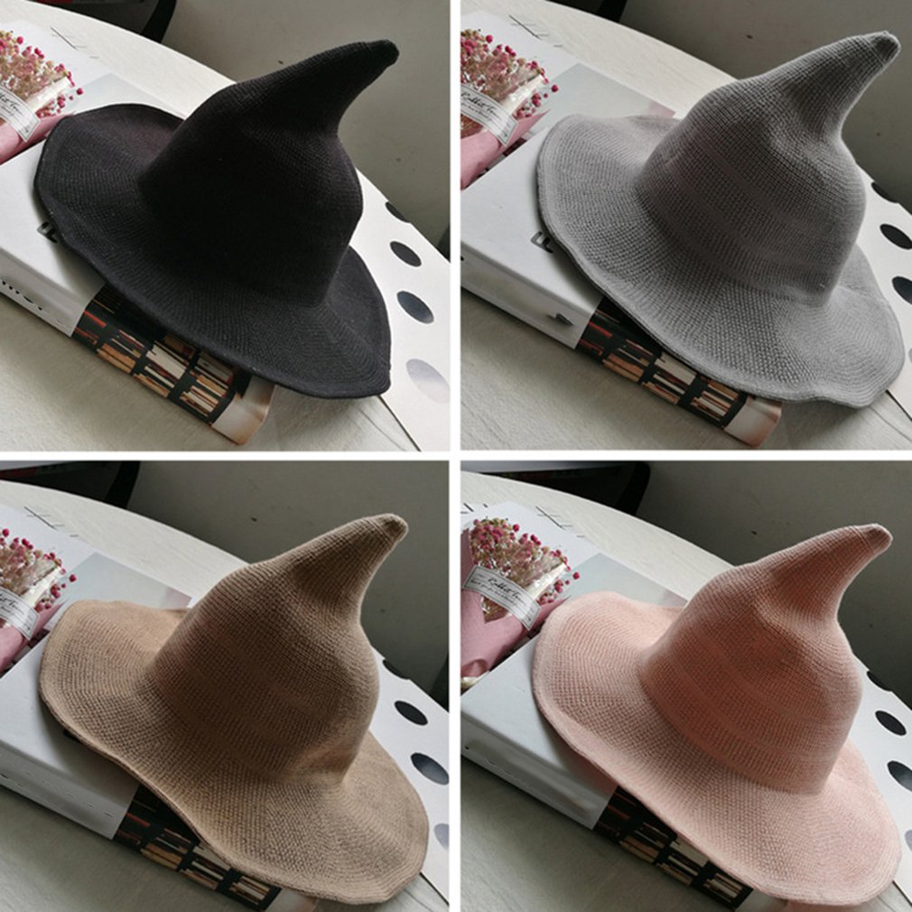 Hat Female Korean Version Of The Witch Hat Spire Big Hat Cotton Yarn Knit Witch Hat Hat Foldable Basin Hat Fisherman Hat