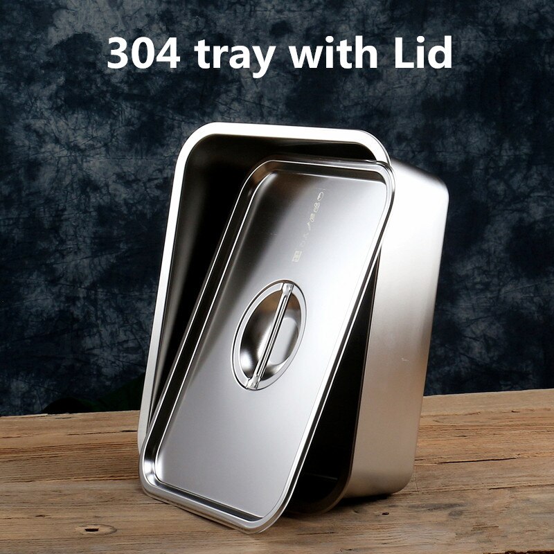 304 stainless steel buffet plate vegetable plate fruit plate barbecue plate Food plate Flat Bottom rectangle Basin Have Lid