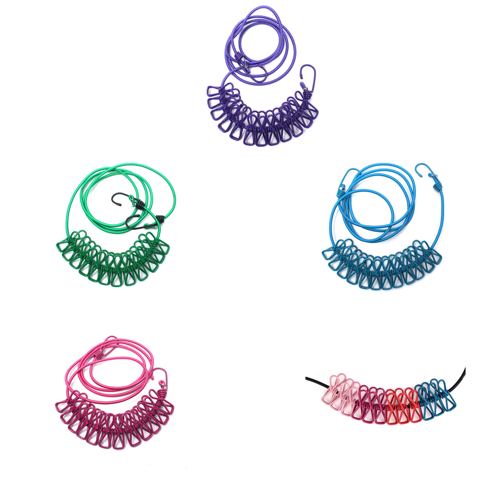 PP Roestvrij staal Draagbare Elastische Kamp Tent Wassen Kleding Lijn Touw Met 12 Doek Pinnen Clips