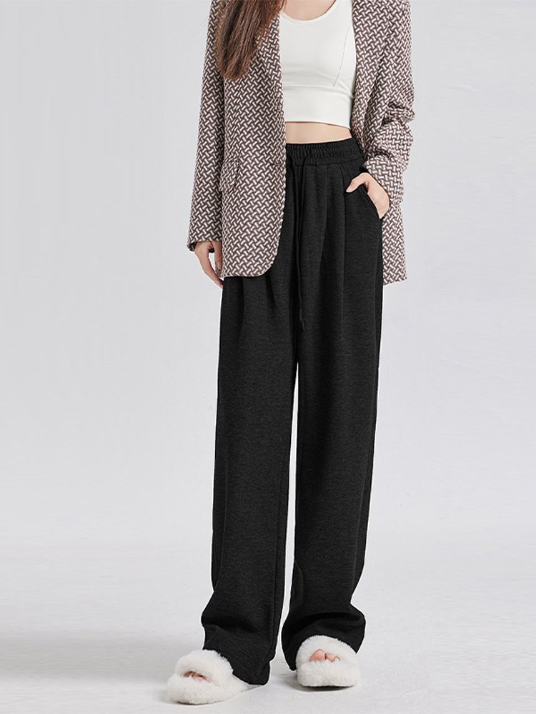 Pantalones de chándal holgados de lana y Cachemira para mujer, pantalones deportivos rectos de cintura alta elásticos cálidos informales para mujer, pantalones de de invierno 2024