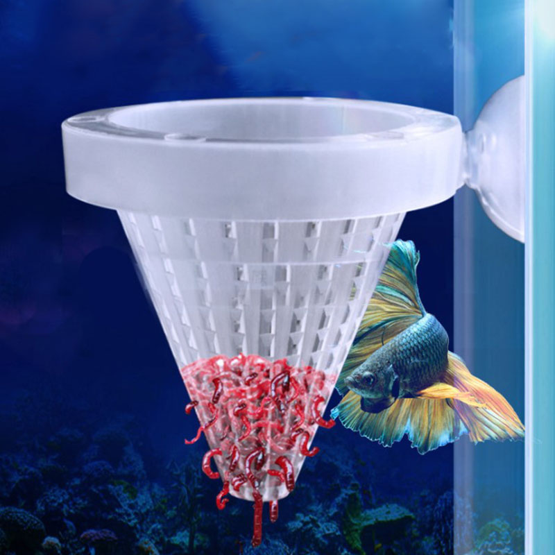Alimentador automático de plástico con ventosa para acuario, alimentación de gusano rojo, cono de tanque de peces, comida viva, cesta de tolva cónica, 1 ud.