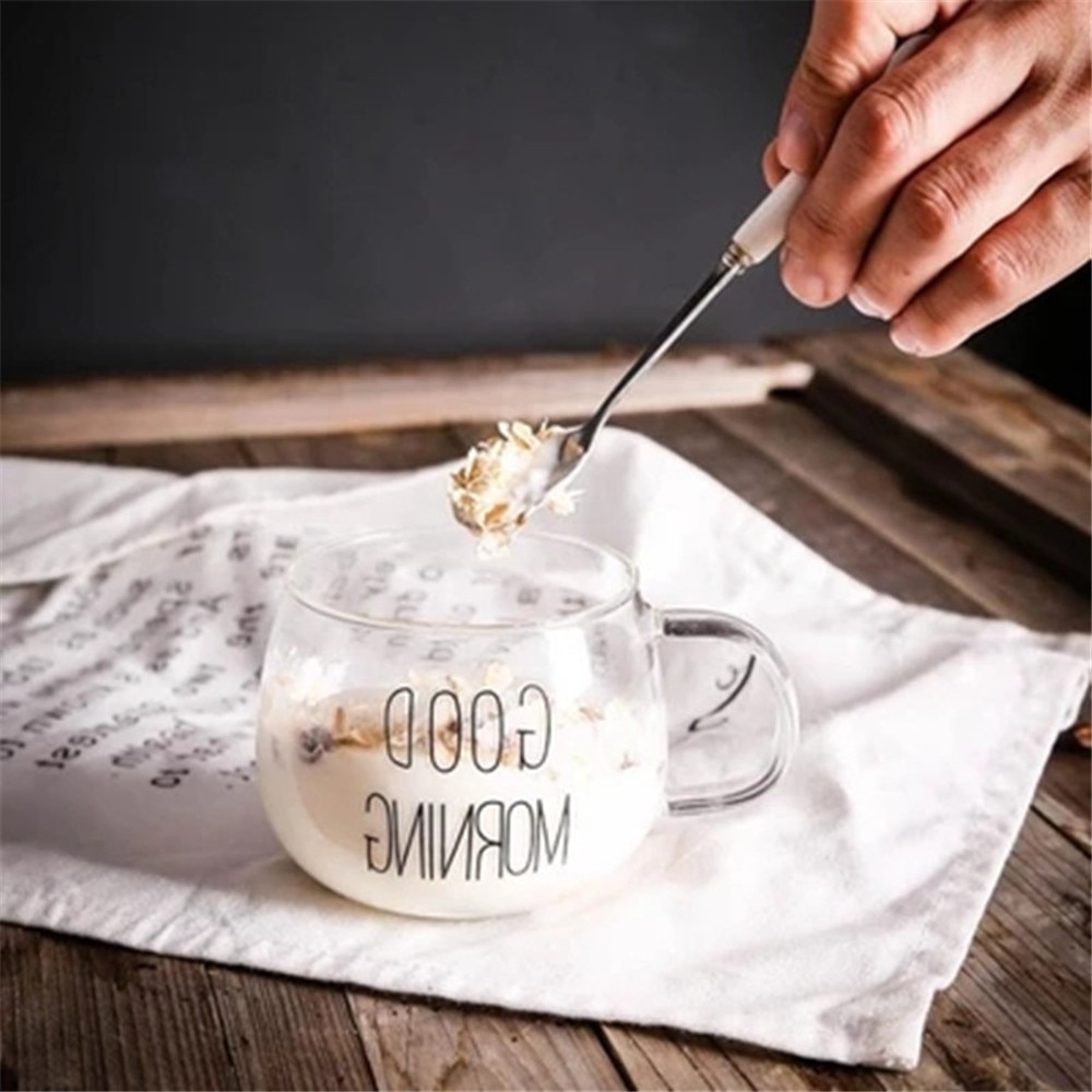 Kaffe glas mugg brev tryckt mjölk te kaffekopp cocktail glas kopp genomskinliga muggar handgjorda drinkware par