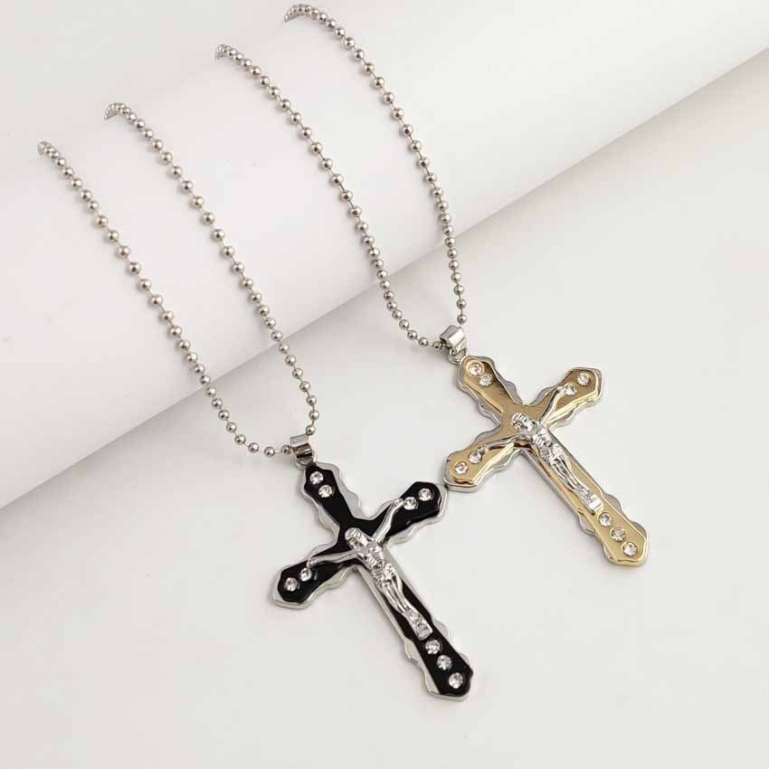 Risti kaulakoru inri krusifiksi jeesus pala riipus kaulakoru hopean väri ruostumaton teräs miesten ketju katolinen koru