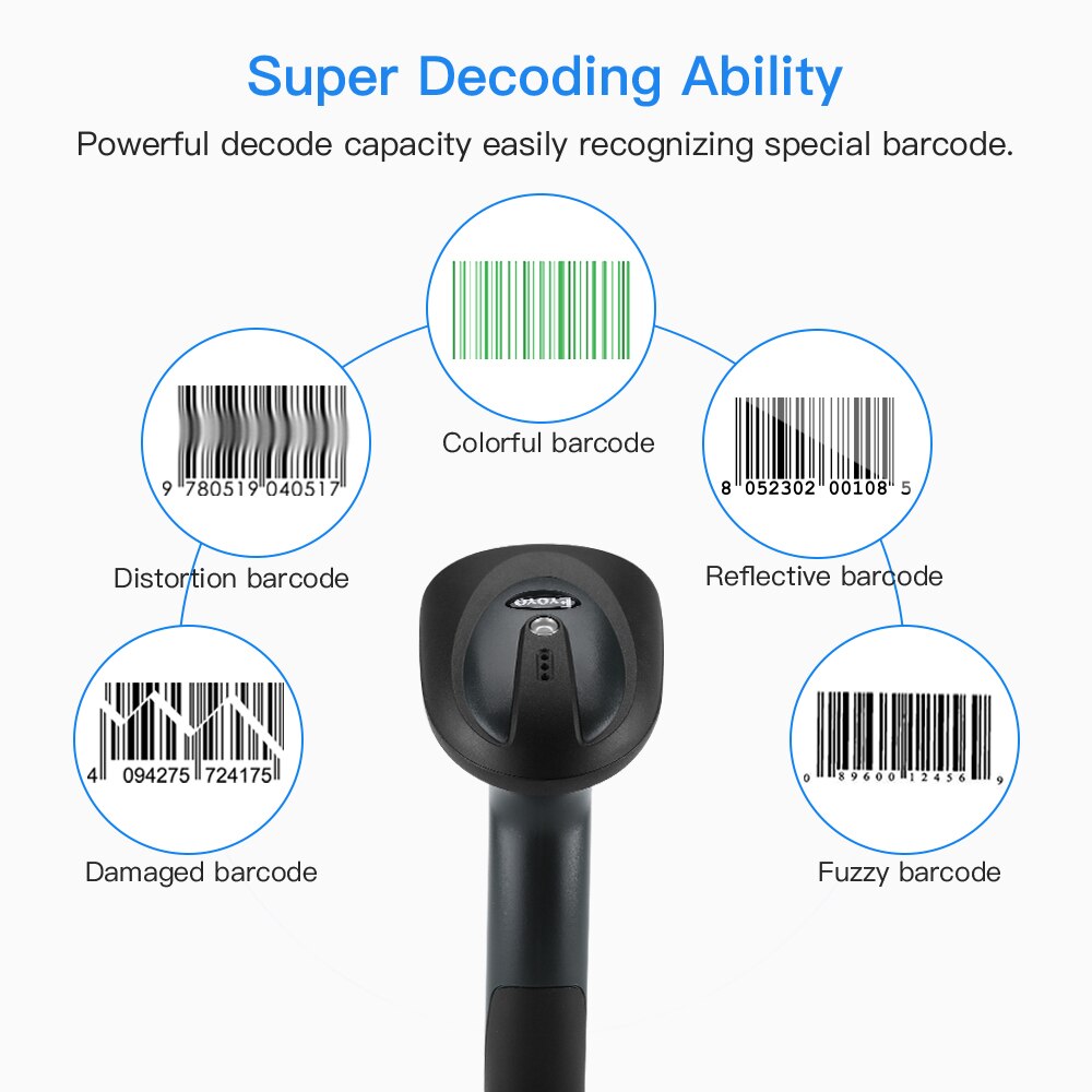 Eyoyo EY-903 Draagbare 1D Draadloze Barcode Scanner Met Usb Cradle Oplaadstation Handheld Barcode Reader 3 Pairing Modi