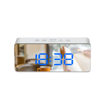 LED Alarm Clock Desk Table Digital Clock Curved LED Screen Alarm Clocks For Kid Bedroom Temperature Snooze Function Home Watch: Blue-01