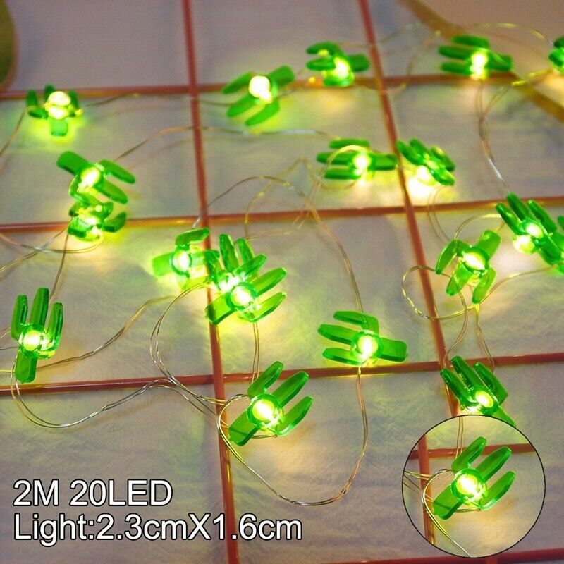 2M 20 LED String Light Cartoon Flamingo Cactus Heart Star Shape String Fairy Lights for Home Bedroom Party Decorations