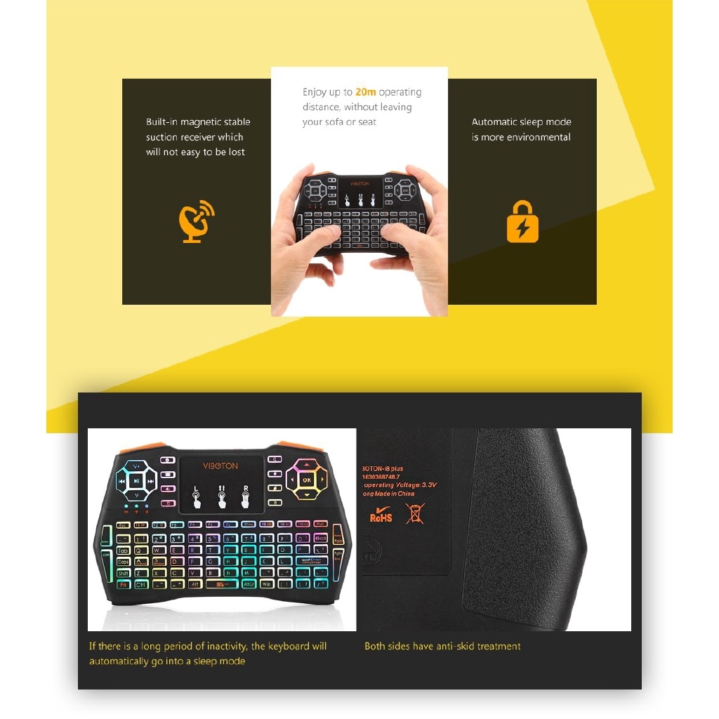 I8 Plus Android TV BOX Keyboard 2.4GHz Wireless Mini Wireless Keyboard, Touch pad Mouse Intelligent Game Backlight Keyboard