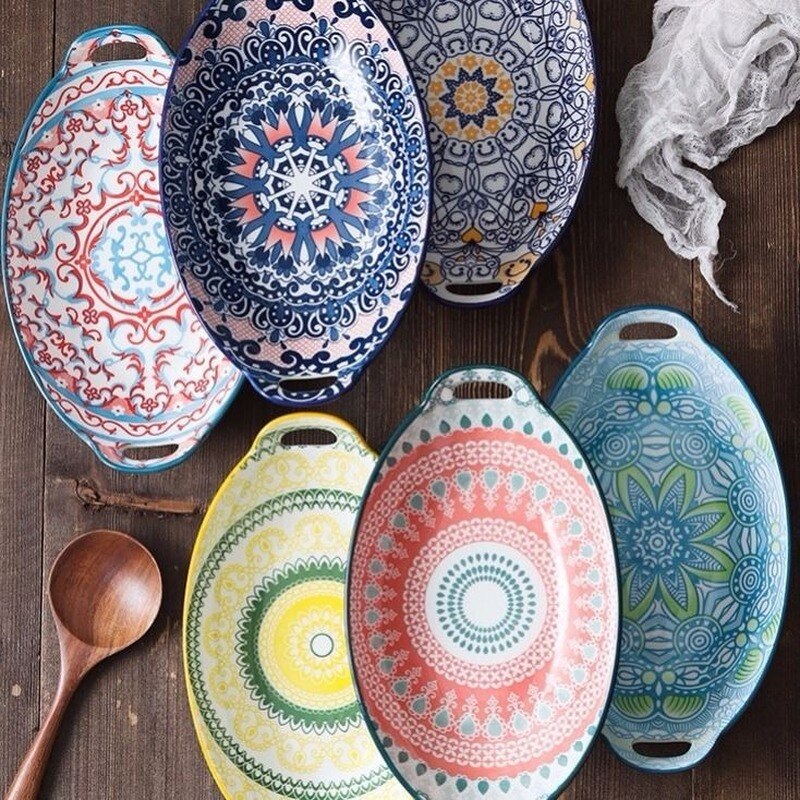 Bandeja de cerámica para hornear queso al horno, bandeja de pescado a la parrilla, plato Binaural, cuenco para hornear, horno microondas, Hotel especial, Comercial