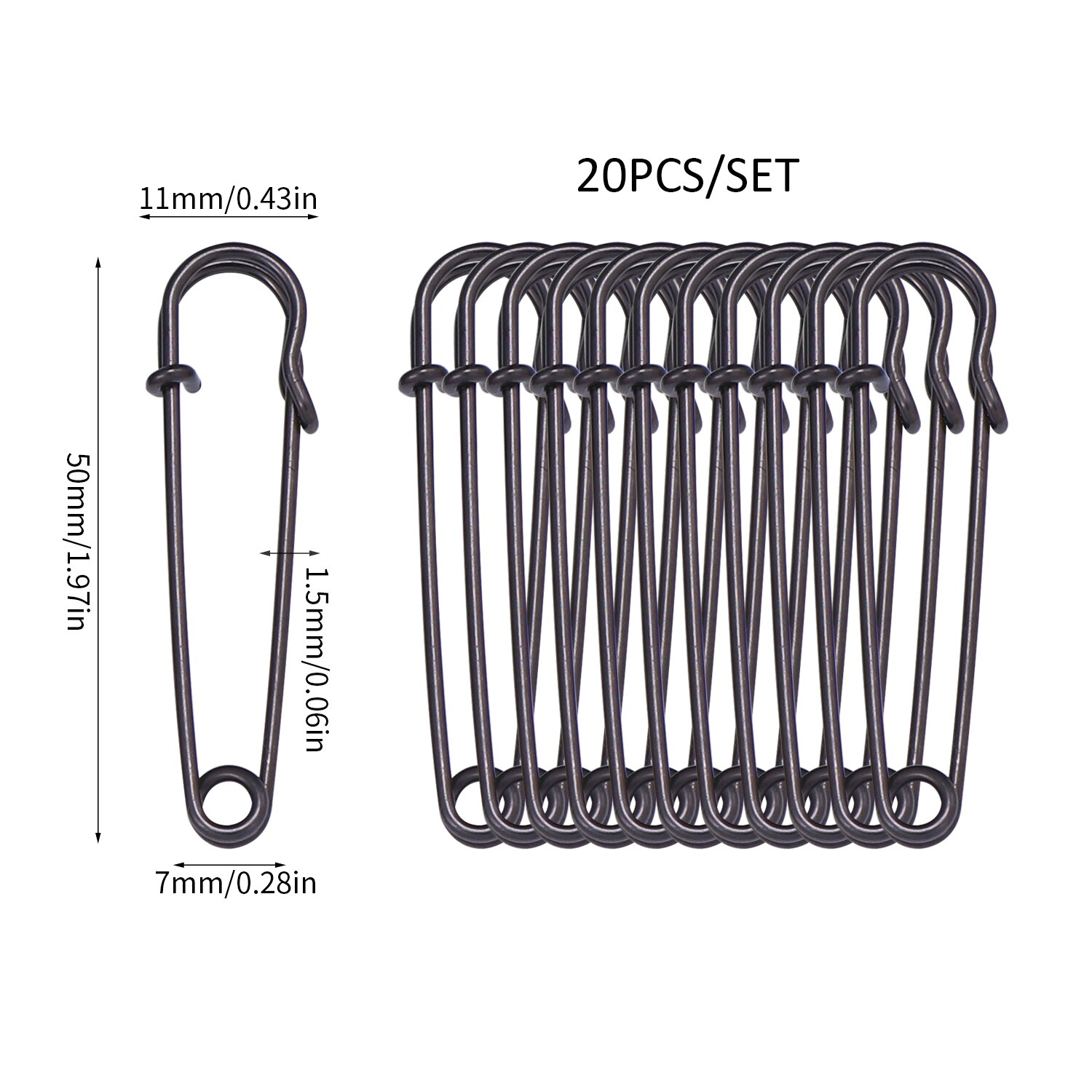 20 unids/lote, alfileres de seguridad de Metal grandes, longitud 50mm, alfileres de broche, sujetadores de bloqueo de resorte, herramientas de costura DIY, accesorios de ropa: Marfíl