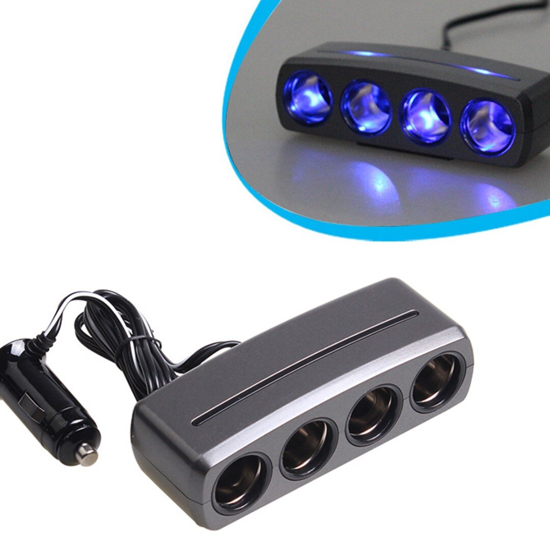 1Pc Voor 12/24V Auto 4 Way Sigarettenaansteker Splitter Adapter Blauwe Lampje Voor Tablet smartphone Gps Lader Socket