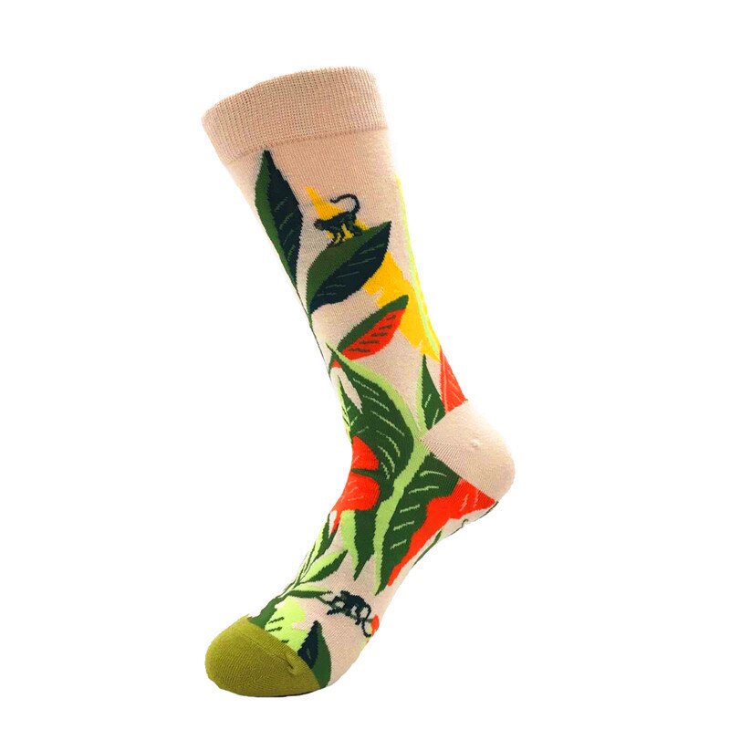 1 par mænd sokker kæmmet bomuld tegneserie dyr fugl haj zebra vandmelon hav mad geometrisk nyhed sjove sokker: 11