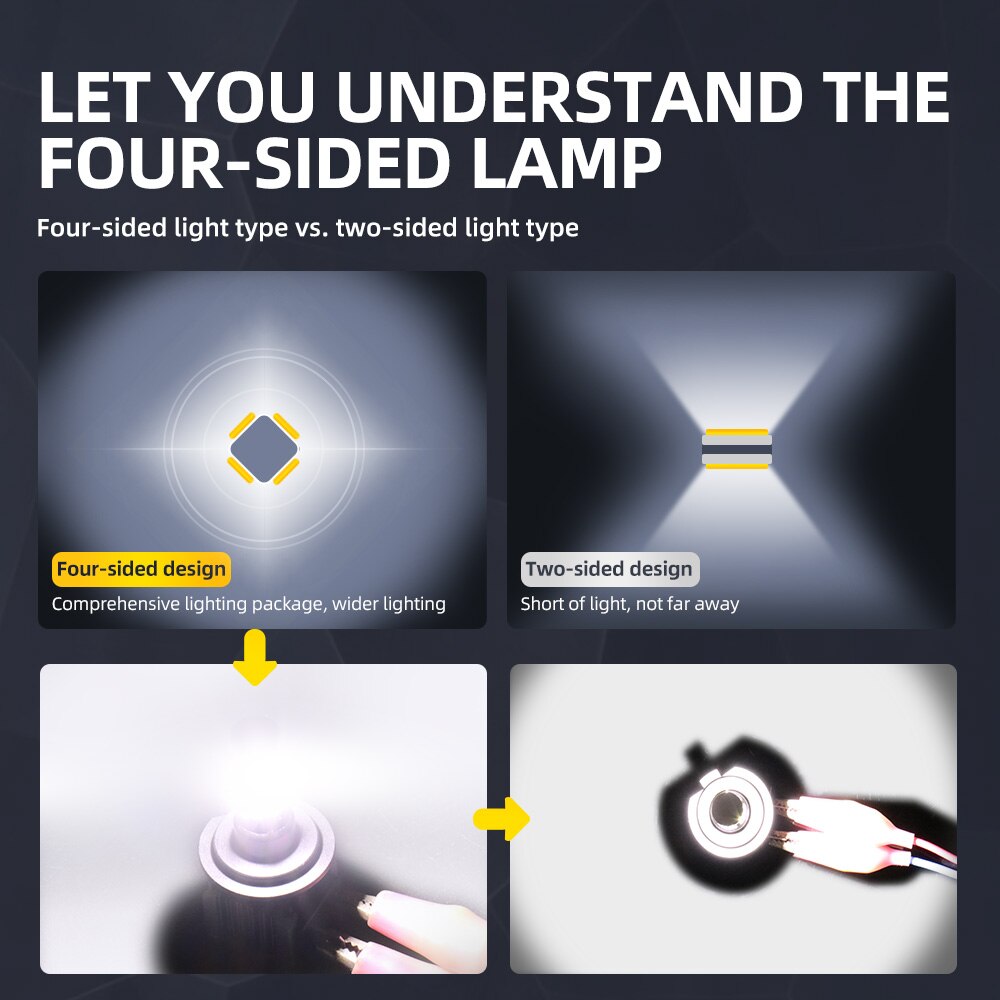 Roadsun – ampoules LED pour phares de voiture, feux antibrouillard automatique, faisceau haut et bas, H4 H7 H8 H9 H11 LED 9006 HB4 9005 HB3 6000K 12V 12000LM