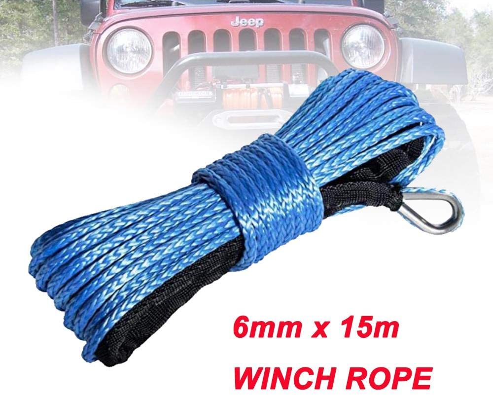 Cabrestante sintético de Cable de Plasma, cuerda con funda, accesorios para coche, color azul, 6mm x 15m: Azul