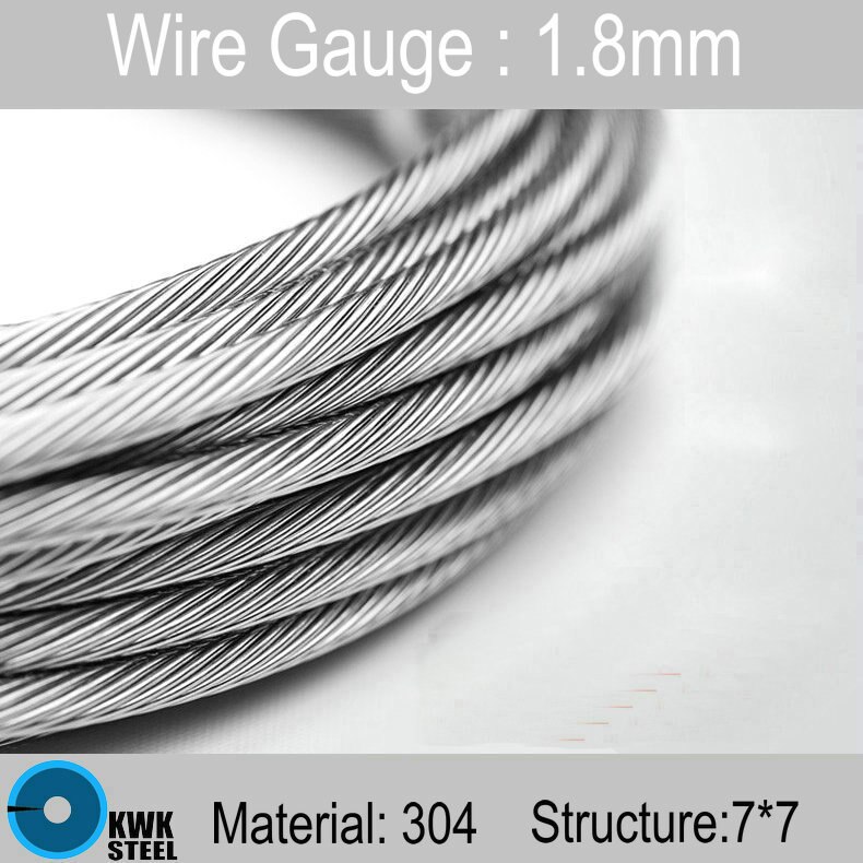 1.8mm Stainless Steel Wire Rope Structure 7*7 Stainless Steel Cable 20meters Long