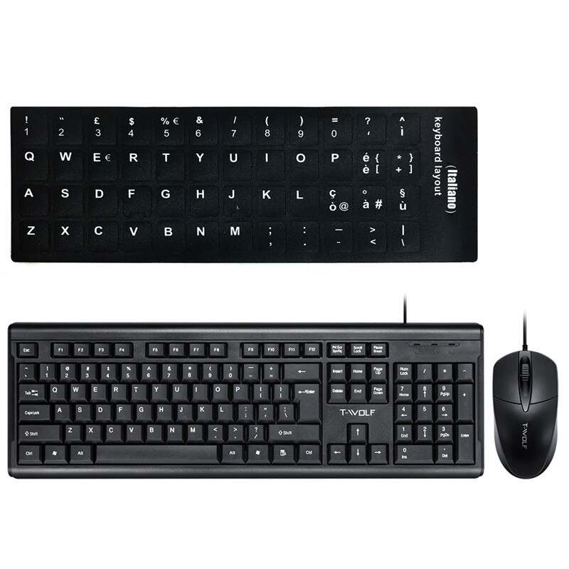 Wired Keyboard Mouse Computer Office Russian Español Set Backlight Gaming Mechanical Feel USB 104 Keycaps Laptop Bundle Keyboard: Italian