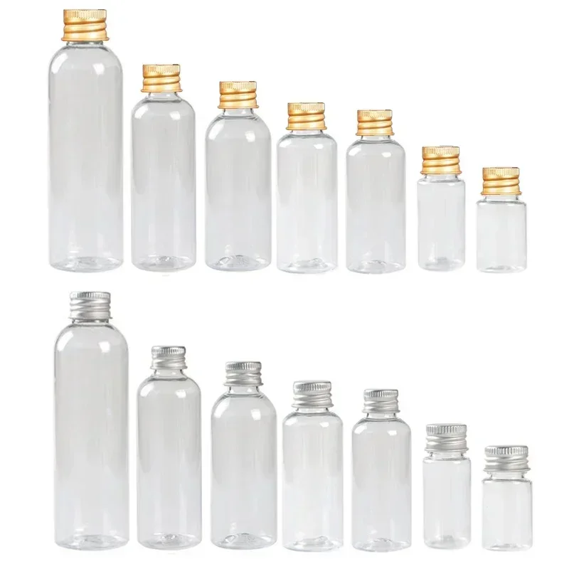 Mini botella de plástico de 5ml-250ML con tapas de rosca de aluminio, viales de muestra portátiles, envases cosméticos de viaje para cremas de loción, 10 Uds.