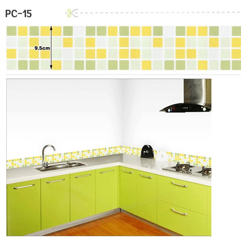 100x9.5CM Slaapkamer Woonkamer Waterdichte Plint Taille Lijn Muurstickers Wc Badkamer Tegels Sticker Mozaïek Behang Grens: PC-15