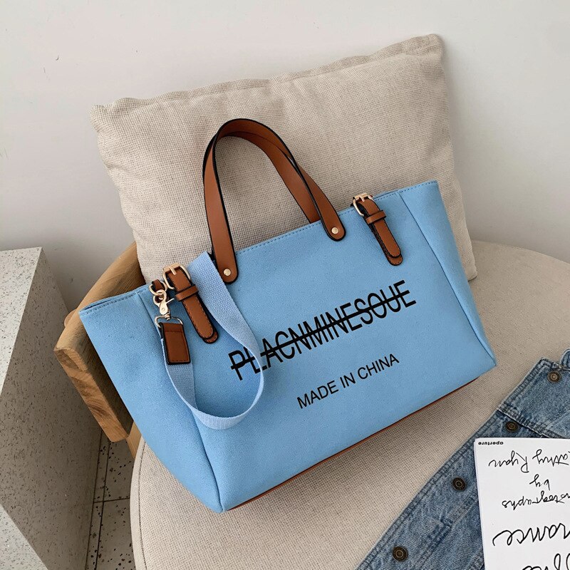 Large-capacity Bag Handbags Neverful Bag One-shoulder Messenger Bag Casual All-match Printing Portable Canvas Bag: blue