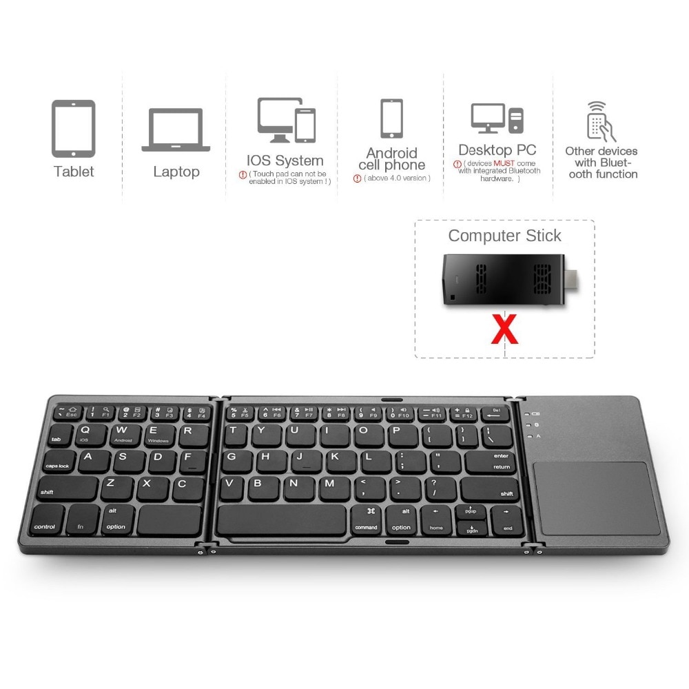 Mini Foldable Touch 3.0 Bluetooth Keyboard For iPhone iPad Samsung Dex Win iOS Android System