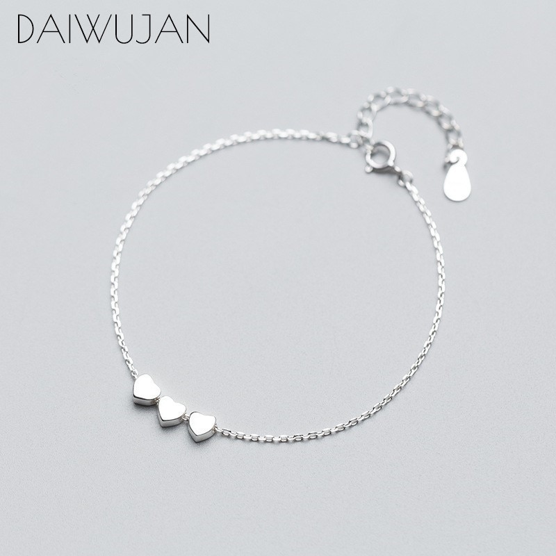 DAIWUJAN Real 925 Sterling Silver Single Chain Glossy Heart Bracelets Fine Jewelry For Women Engagement Party Accessories