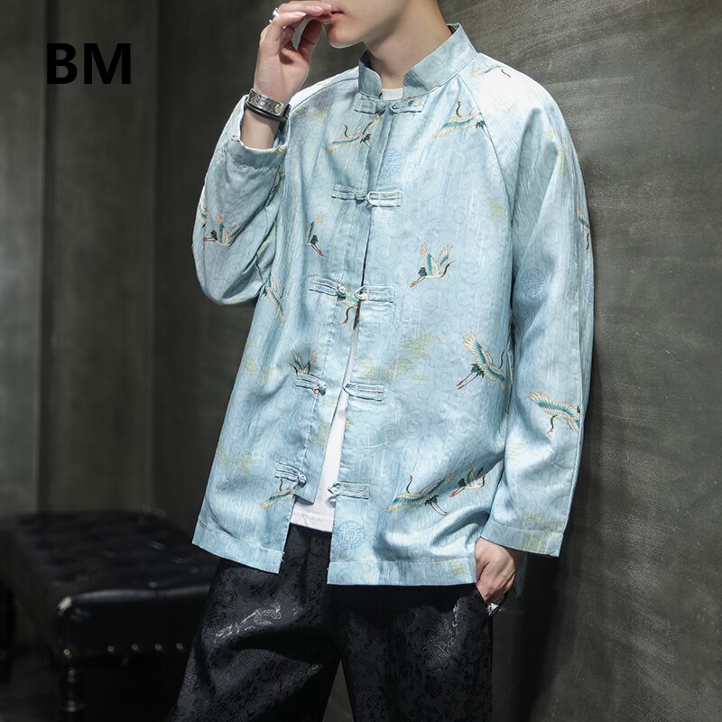 Kiinalaistyyliset vaatteet tang puku nosturi print hanfu miesten vaatteet retro takki etninen zen vaatteet antiikin tyyliin topit