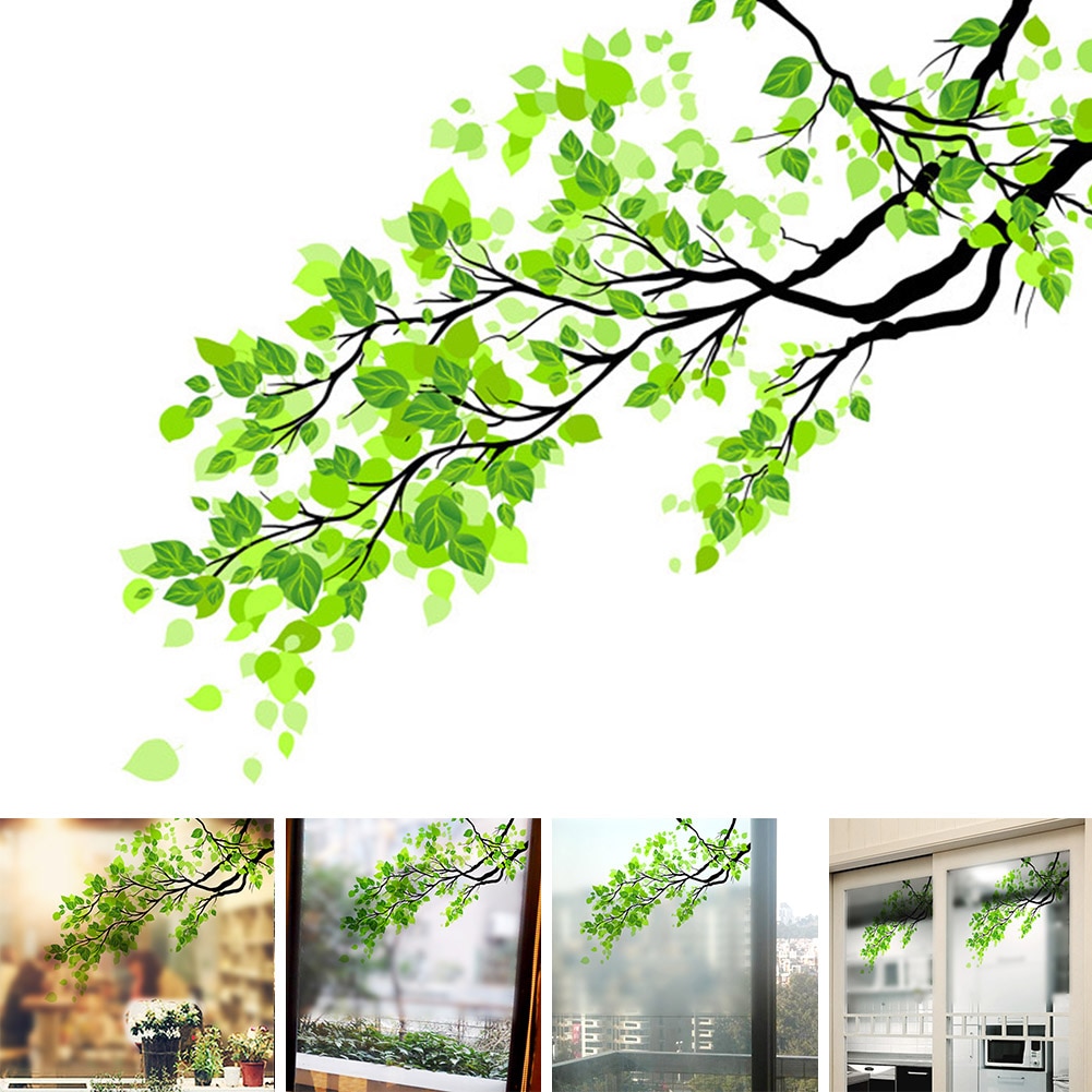 Decoração de casa filme de cerâmica ramo pvc folha verde parede diy fosco porta janela vidro adesivo