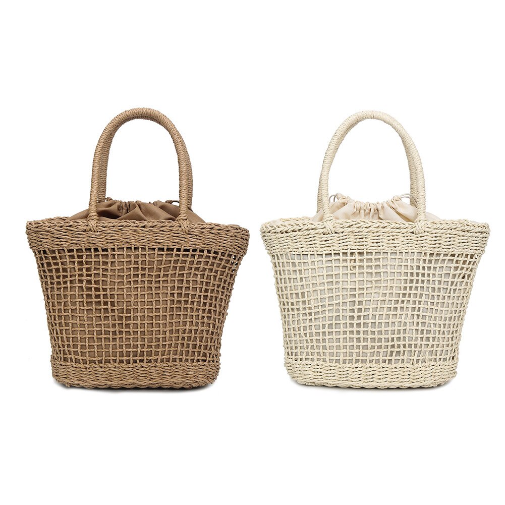 Women Hollow Retro Handbag Straw Woven Tote Large Capacity Summer Beach Shoulder Bag Party Shopping