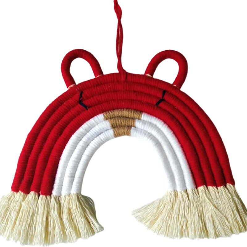 7 Lines Macrame Tapestry Rainbow Cat Wall Hanging Ornaments Handmade Woven Cotton Thread Animal Kids Room Home Party Nursery: Red
