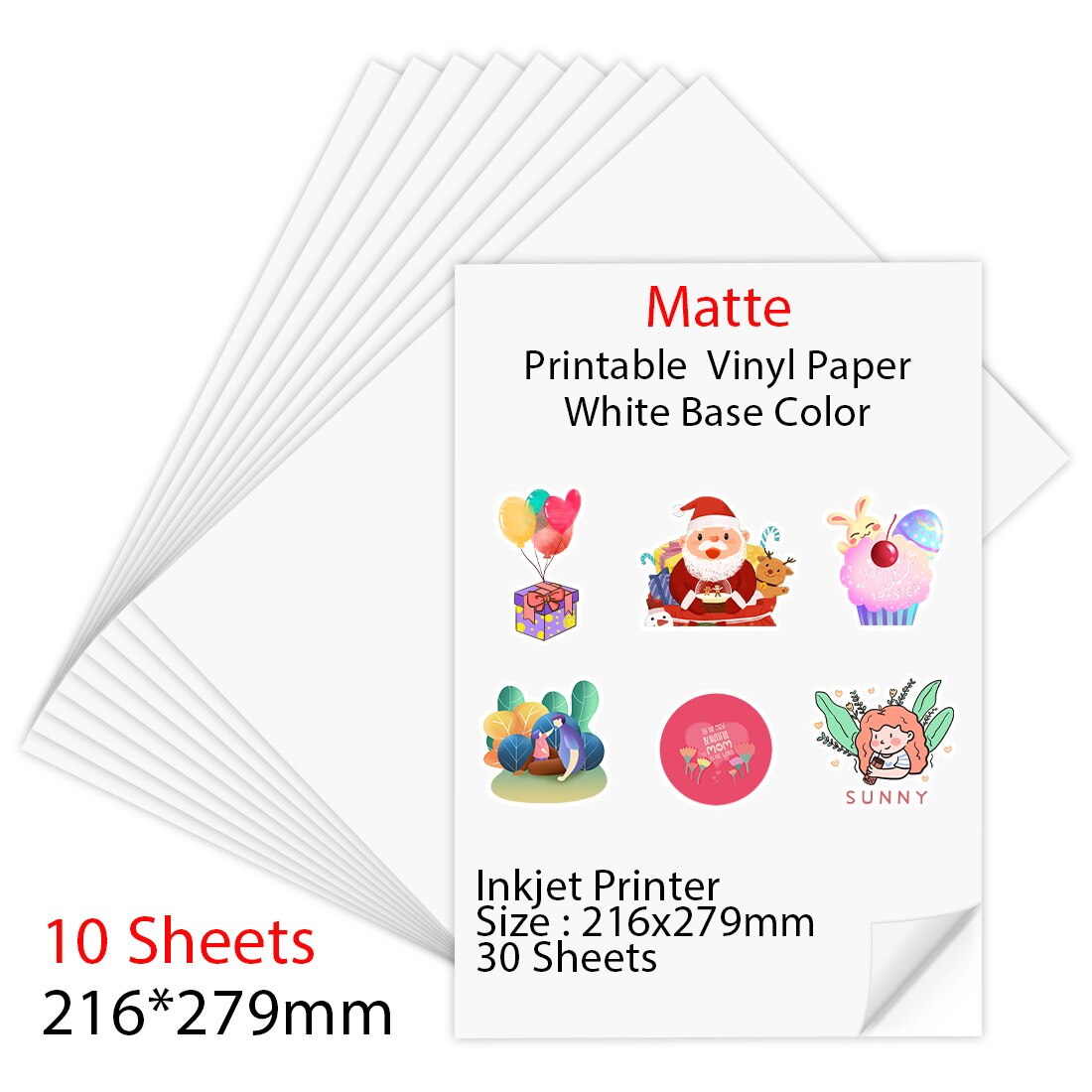 10/30/50/100Sheets Matte 216*279mm Printable Vinyl Sticker Paper for Inkjet printer DIY Crafts Self-adhesive Copy Paper for: Matte - 10 Sheets