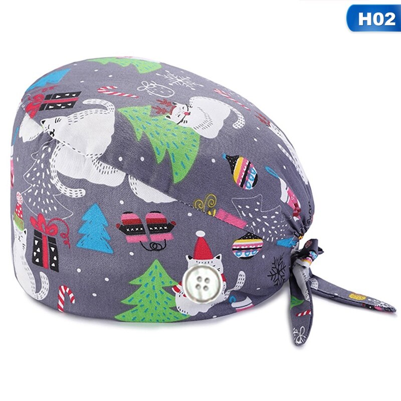 Flower Scrub Cap Pattern Nursing Work Hat Veterinarian Women Men Cotton Tie Back Washable SPA Beautician Chef Skull Cap: 2